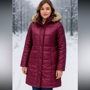 Weather Stoppers by Totes Women’s M Long Puffer Coat Hooded Red Jacket